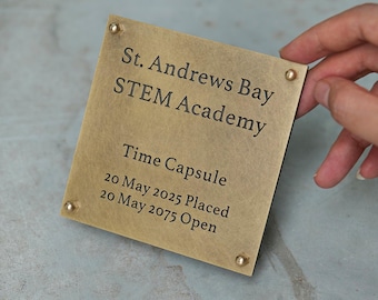 Engraved Brass Sign | Custom Text or Logo | Time Capsule, Memorial, Office Plaque | Custom Commemorative Sign,Personalized Solid Brass Plate