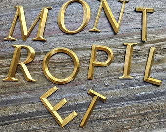 Brass sign,Modern House Numbers,Brass House Number Sign,Gold House Numbers,Gold Room Numbers,Brass numbers,letters,3D brass letters