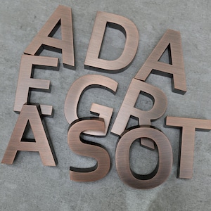 Letras personalizadas em bronze vermelho e aço inoxidável | Placa de parede de metal 3D | Placa com logotipo de empresa galvanizada | Placa de identificação de casa vintage para áreas externas