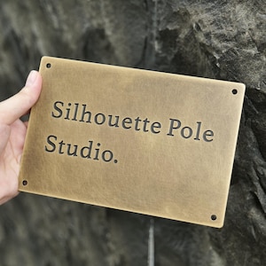 Solid Brass Studio Sign | Personalized Metal Door Plaque | Custom CNC Engraved Business Name Sign | Brushed Vintage Finish