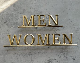 Custom Brass Restroom Sign, Solid 8mm Thick Polished Brass Letters, Luxury Men Women Bathroom Sign, Custom Text Logo Sign, Wall Mounted
