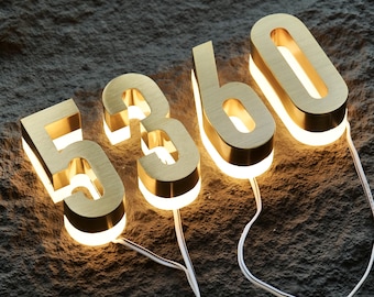 Backlit Stainless Steel Letters | Custom Address, Room, or Business Number Sign | Modern Lighted Sign | Illuminated House Numbers