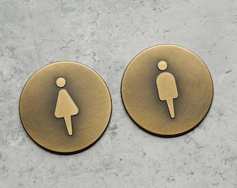 Personalized Bathroom Sign – Solid Brass, CNC Engraved, 3D Wall Plaque, Vintage Restroom Decor for Home, Office, Cafe
