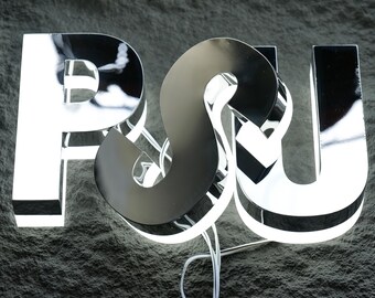 Custom Metal Backlit Letters Sign, 3D LED Wall Sign, Personalized Business Logo Light, Stainless Steel Illuminated Signage, Storefront Sign