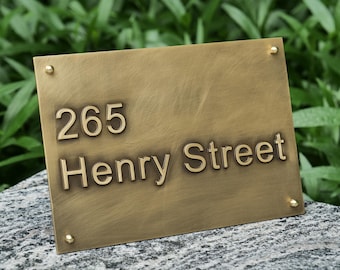 Custom Brass Address Plaque | Raised Letter Solid Brass Sign | House Number Sign | Building Nameplate | Aged Finish Outdoor Indoor