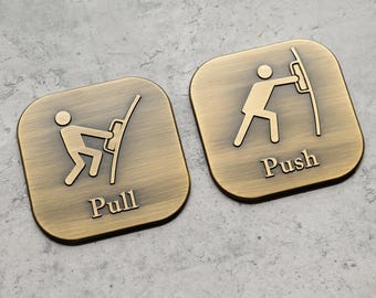 Vintage Solid Brass Door Signs | Push & Pull Engraved Plate | Brushed Antique Finish | Premium Entry Door Hardware