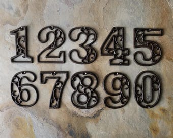 Vintage Decorative Cast Iron Numbers with Mounting Screws, Small Cast Iron House or Apartment Numbers, Height 11.5cm (4.5&#39;&#39;)