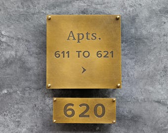 Custom Brass Apartment Number Sign | CNC Engraved House Number Plaque | Vintage Brass Door Sign | Office & Hotel Room Plate