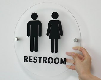 Elegant Frosted Acrylic Bathroom Restroom Sign - Available in 9" and 12"