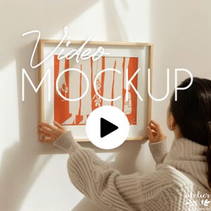 Video Mockup | 3: 4 horizontaler Rahmen | Animiertes Rahmen Mockup | Natürliche Schatten | Minimaler dünner Holzrahmen |