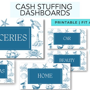 30 Cash Envelopes Inserts, A6 Envelopes Binders, A6 Cash Saving Placeholder, Sinking Funds, Cash Dashboards, Ocean, Sea, Printable Set of 30