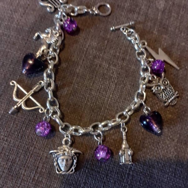 greek mythology fantasy historical charm bracelet. goth. pagan. fantasy. Choice of colour and length