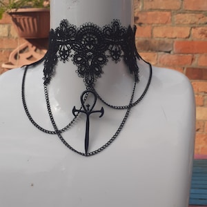 Vampire ankh black lace victorian gothic choker