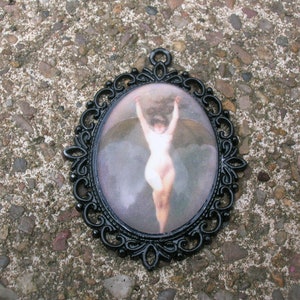 Vampire bat woman, by albert joseph penot, pendant or brooch. Lilith. Pagan. Godess