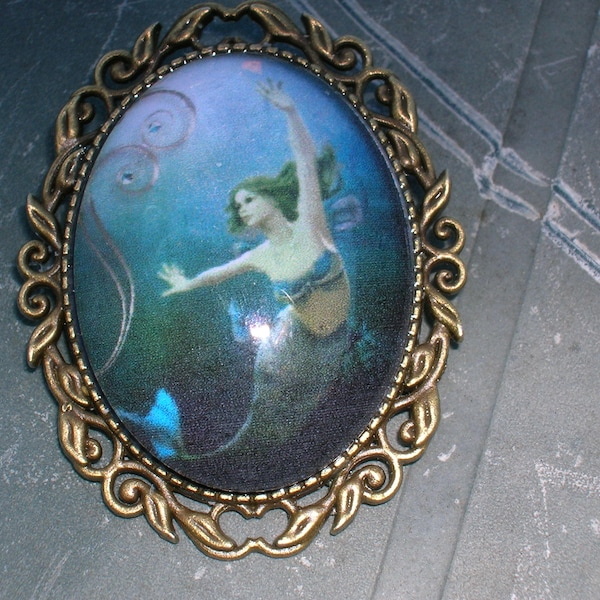 steampunk fantasy victorian style mermaid brooch