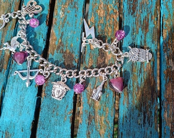 greek mythology fantasy historical charm bracelet. goth. pagan. fantasy. Choice of colour and length