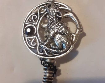 Fantasy goth wolf moon key pendant. Choice of colour