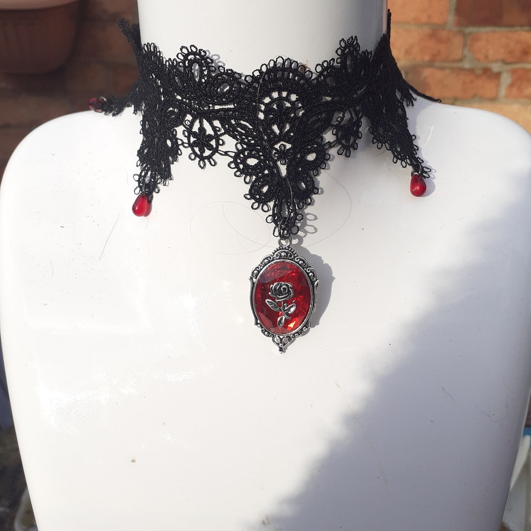 Red or Black Rose Gothic Victorian Lace Choker - Etsy