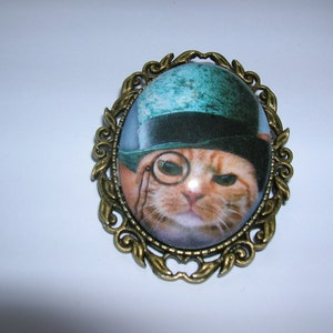handsome steampunk victorian gentleman cat brooch. choice of design. Including ginger cat, tuxedo cat