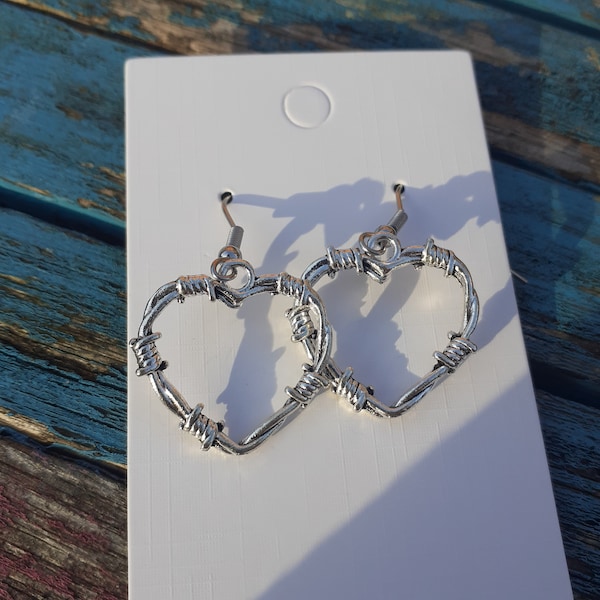 Barbed wire heart punk emo goth earrings