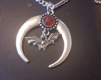 Goth vampire moon bat pendant