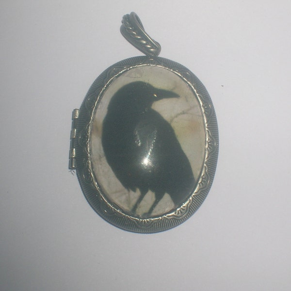 raven crow locket. Gothic. Fantasy. Macabre