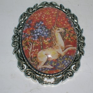 medieval style unicorn fantasy brooch