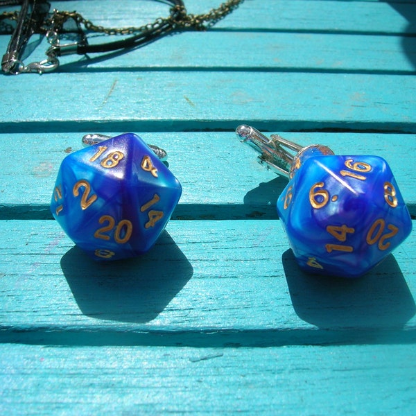 two colour d20 dice cufflinks. blue-purple, red black,purple coffee, blue silver, white black