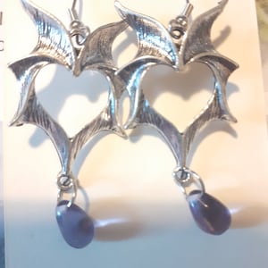 Goth dragon/bat wing heart earrings. Chouce of colour