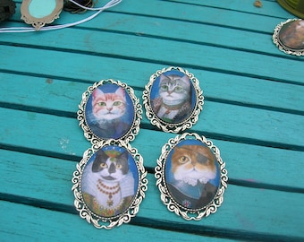 elegant tudor cat brooches. different styles. Fantasy brooch. Cat lover gift