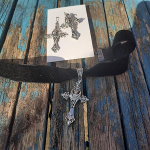 Gothic bat cross choker, earrings or set. Goth jewellery, cross choker