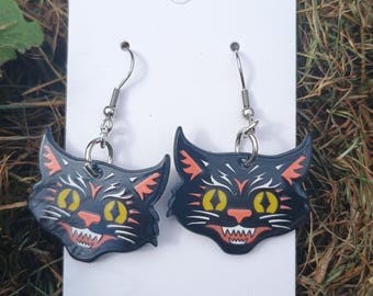 Vintage Halloween Cat Earrings: Goth Acrylic Charm