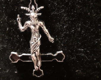 Inverted cross baphomet occult goth metal pendant,r earrings or set