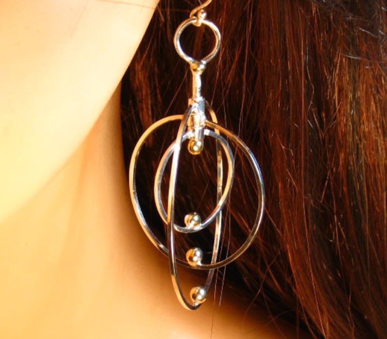kinetic dangle Sterling silver twirling hoop earrings gift