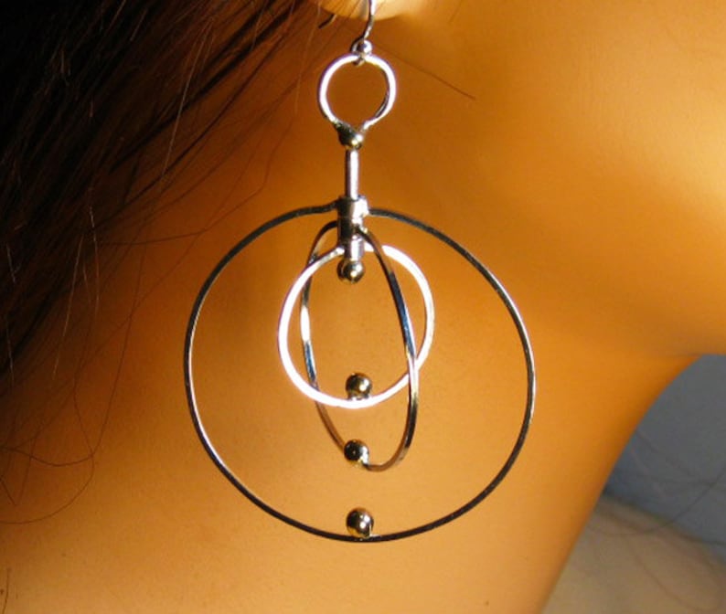 kinetic dangle Sterling silver twirling hoop earrings gift