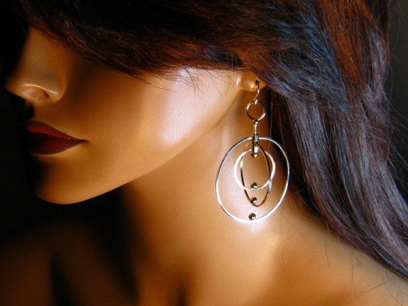 kinetic dangle Sterling silver twirling hoop earrings gift