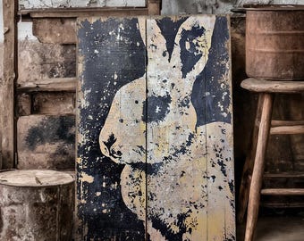 Distressed Bunny Canvas Wall Art, Rustic Farmhouse Rabbit Painting, Vintage Neutral Animal Artwork, Easter Decor in Large and Small Sizes