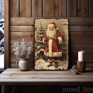 Canvas Wall Art - Primitive Rustic Christmas Mantle Decoration Farmhouse Cottagecore Decor - Small and Large - Victorian Santa afbeelding 13