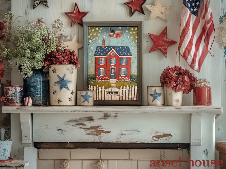 Primitive Patriotic Americana 4th of July Decor - Unframed Art Print ...