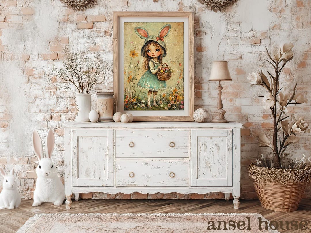 Retro Easter Spring Primitive Retro Easter Spring Decor - Unframed Art Print Vintage Retro ...