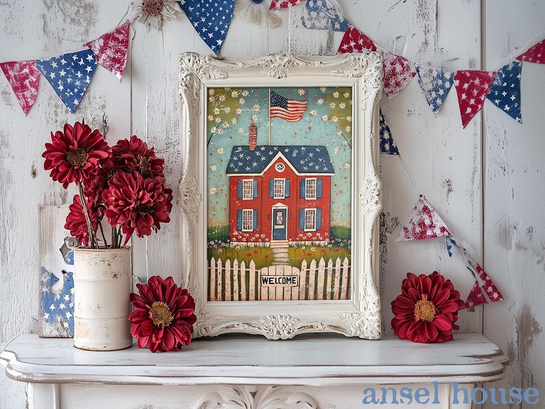Primitive Patriotic Americana 4th of July Decor - Unframed Art Print ...
