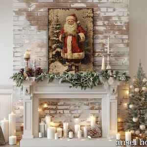 Canvas Wall Art - Primitive Rustic Christmas Mantle Decoration Farmhouse Cottagecore Decor - Small and Large - Victorian Santa afbeelding 10
