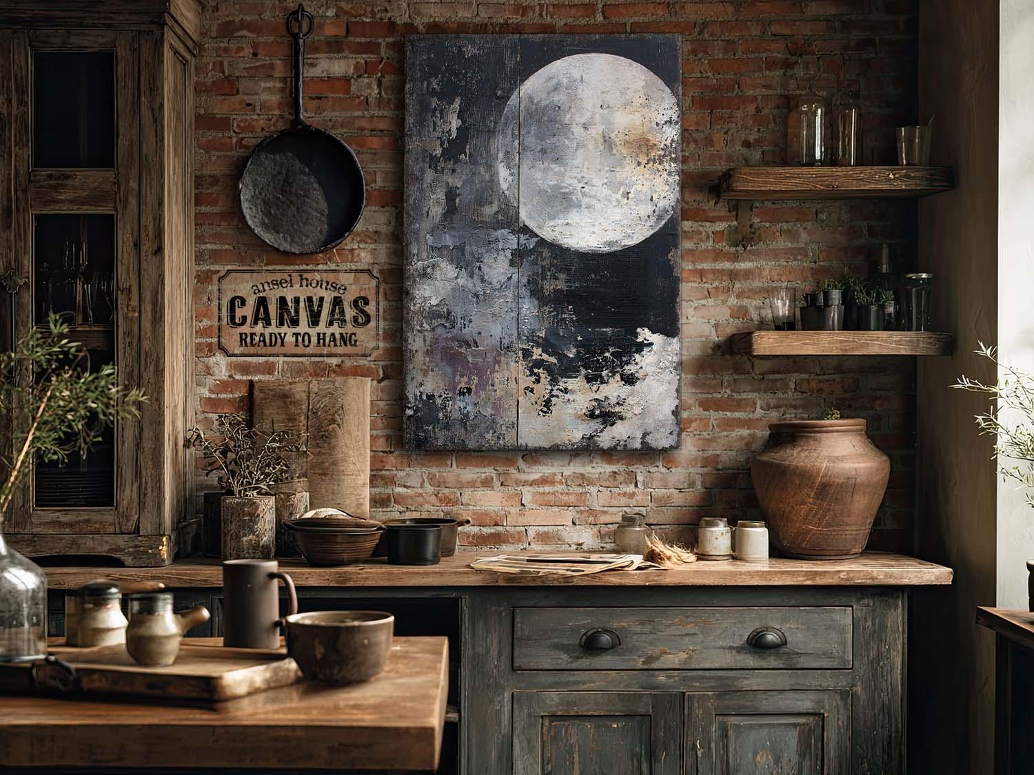 Rustic Moon Rustic Full Moon Abstract Cloud Canvas Wall Art - Vintage Moody Lunar ...