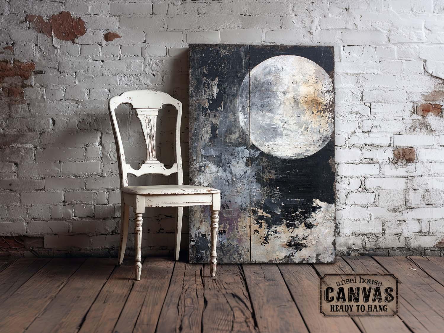 Rustic Moon Rustic Full Moon Abstract Cloud Canvas Wall Art - Vintage Moody Lunar ...