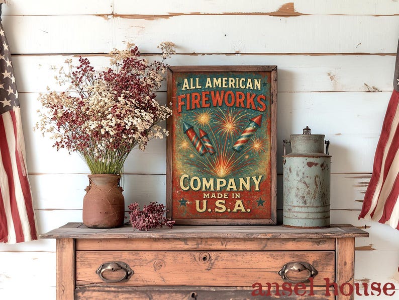Primitive Americana Decor - Unframed Art Print - Mantle Decoration July ...