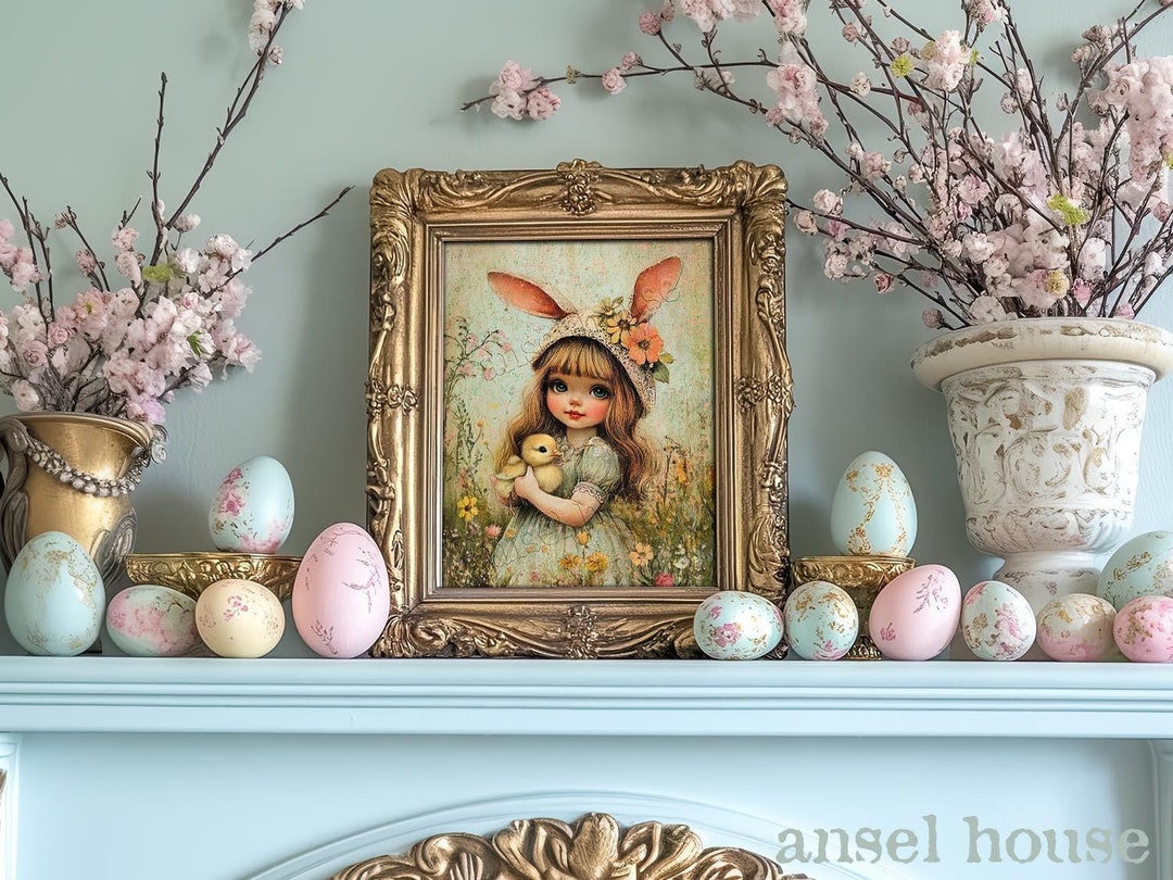 Retro Easter Spring Primitive Retro Easter Spring Decor - Unframed Paper Art Print Vintage ...