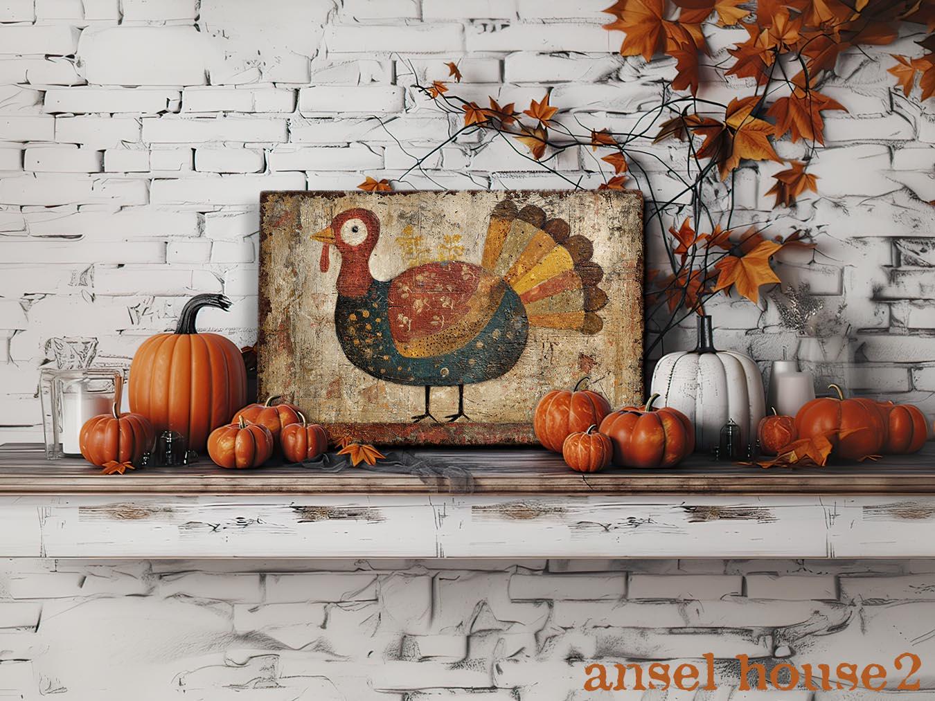 Primitive Thanksgiving Turkey Wall Art – Rustic Fall Farmhouse Decor ...