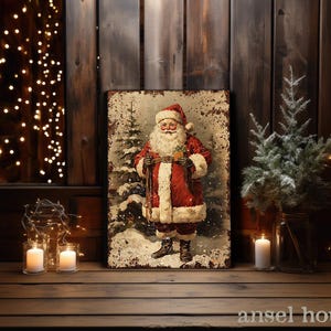 Canvas Wall Art - Primitive Rustic Christmas Mantle Decoration Farmhouse Cottagecore Decor - Small and Large - Victorian Santa afbeelding 6