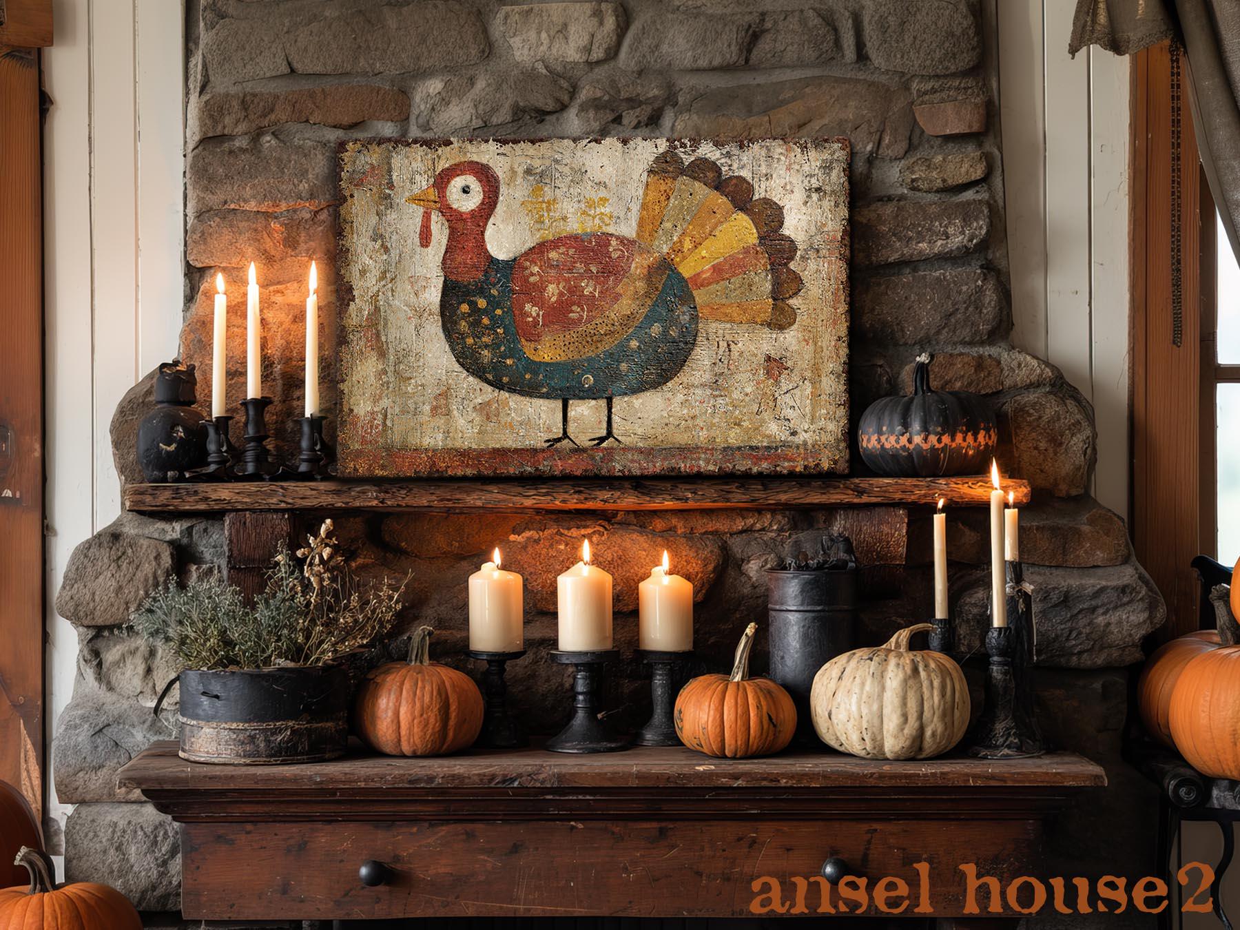 Primitive Thanksgiving Turkey Wall Art – Rustic Fall Farmhouse Decor ...