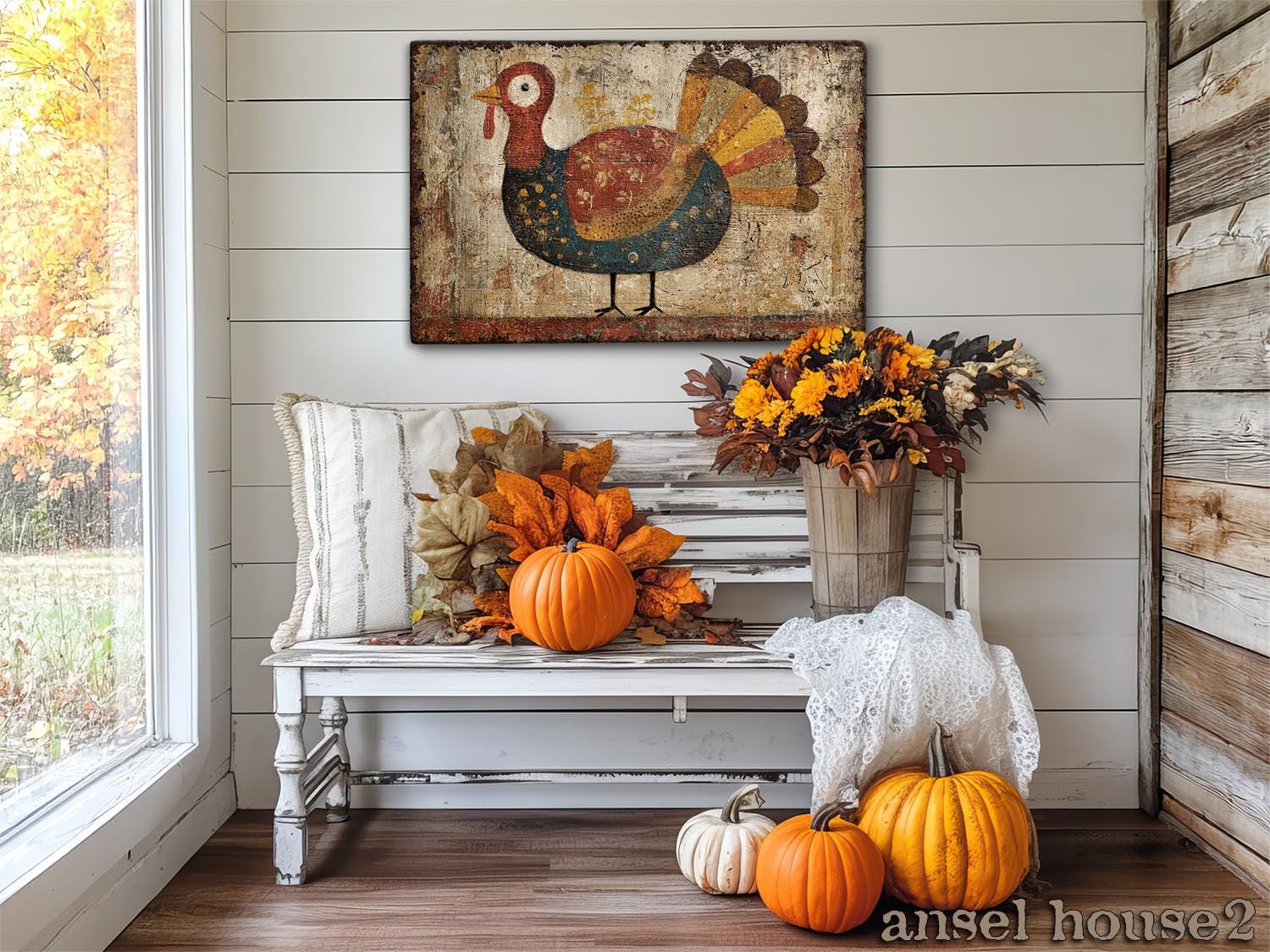 Primitive Thanksgiving Turkey Wall Art – Rustic Fall Farmhouse Decor ...